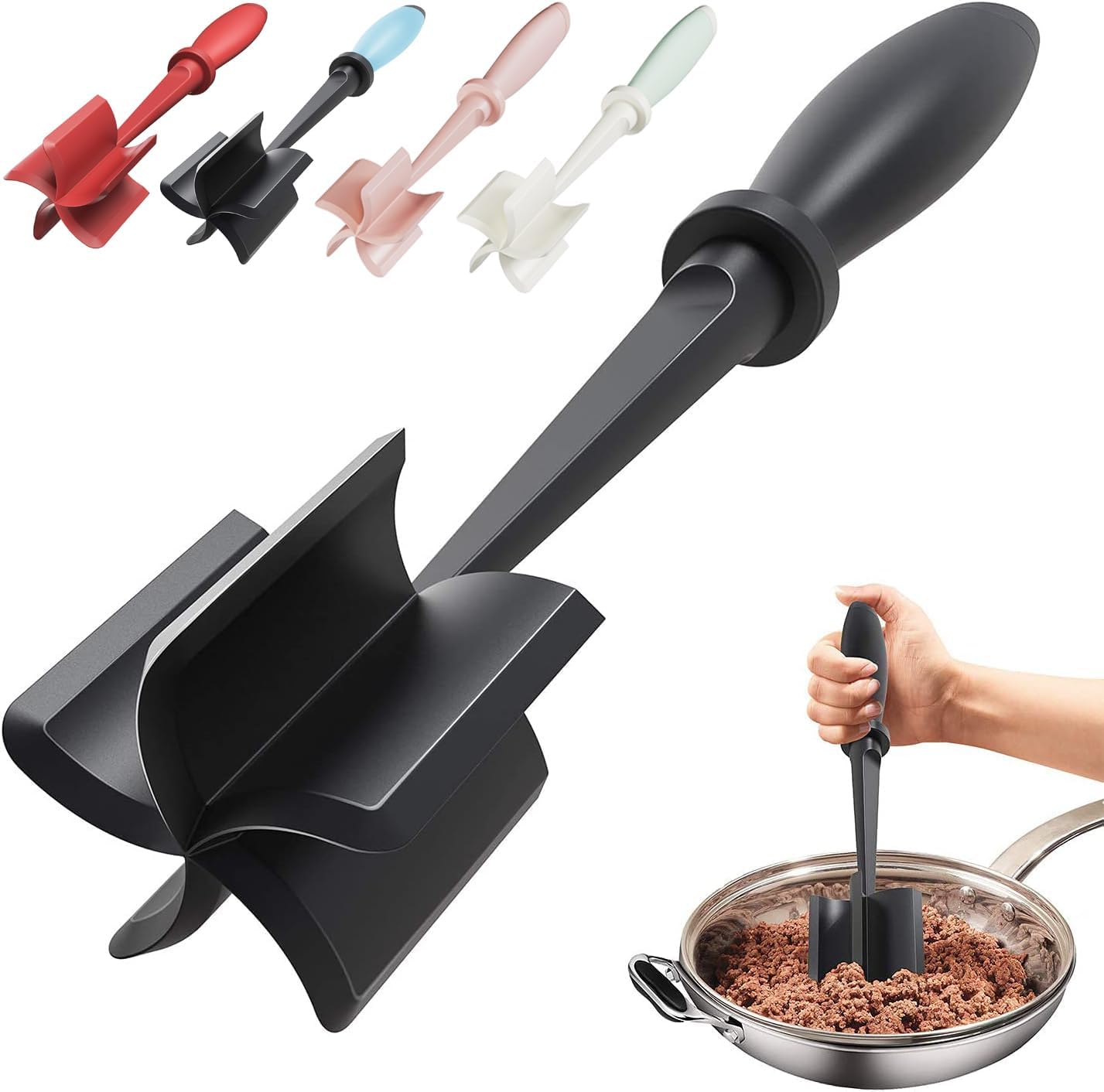 Upgrade Meat Chopper Hamburger Masher Ground Beef Smasher Utensil Mix Tool | Premium Heat Resistant Meat Masher, Nylon Potato Mashers Beef Smasher, Dishwasher Safe Non Stick Mix & Chop Tool Gift, Black