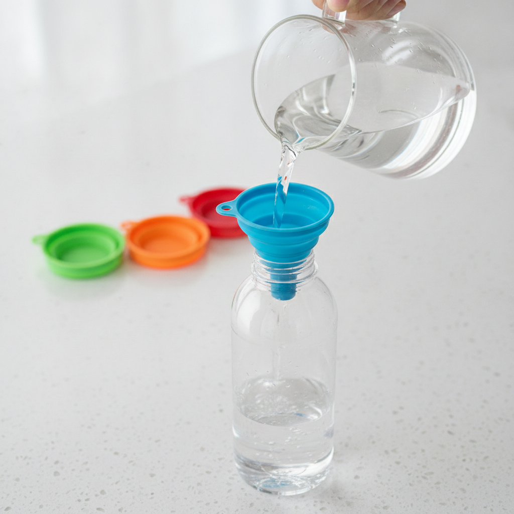 KongNai Kitchen Funnel Set 4 Pack, Small and Large, Kitchen Gadgets Accessories Foldable Silicone Collapsible Funnels for Filling Water Bottle Liquid Transfer Food Grade
