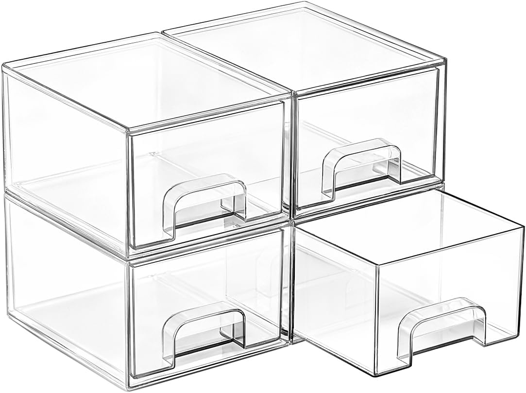 Vtopmart 4 Pack Small Clear Stackable Storage Drawers
