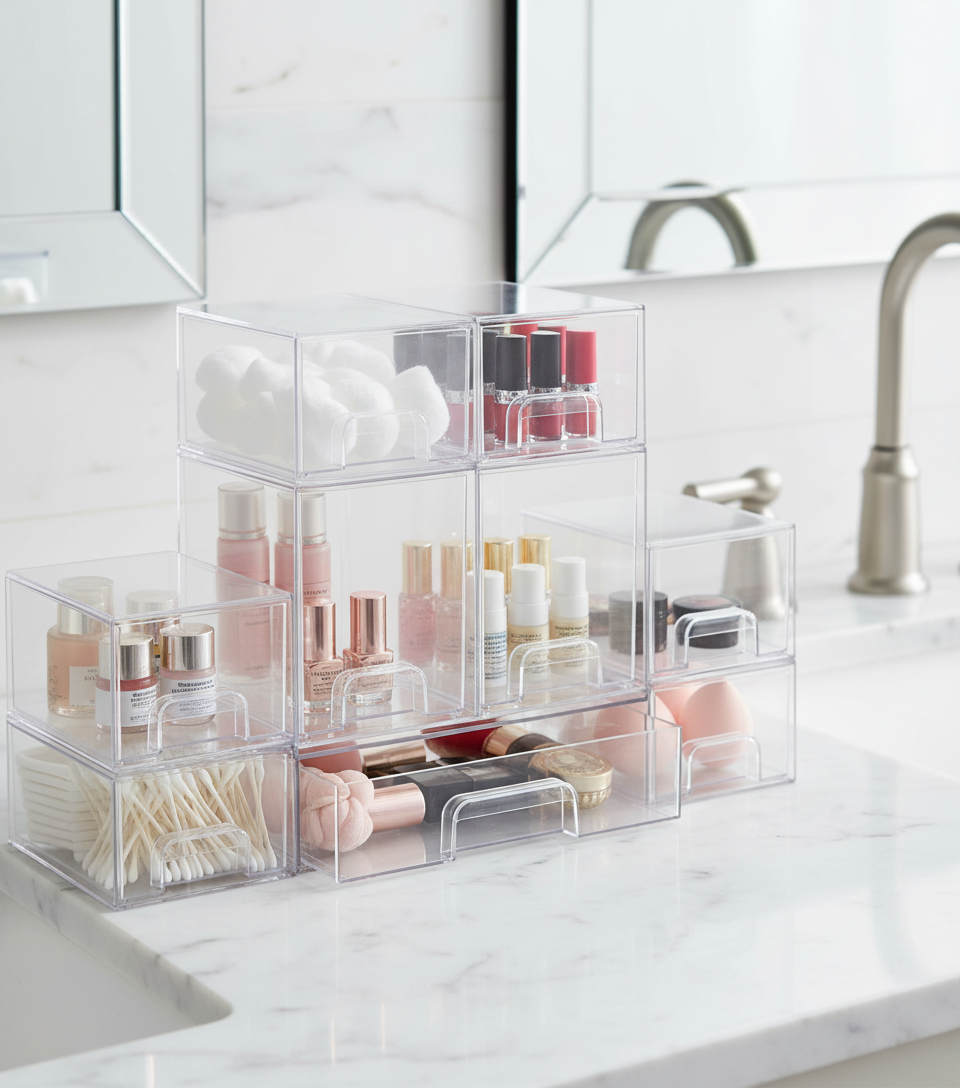 Vtopmart Clear Stackable Storage Drawers Set of 5